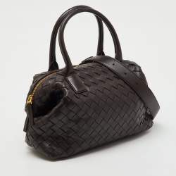 Pre Owned Bottega Veneta Dark Brown Intrecciato Leather Medium Bauletto Bag