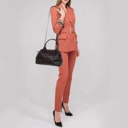 Pre Owned Bottega Veneta Dark Brown Intrecciato Leather Medium Bauletto Bag