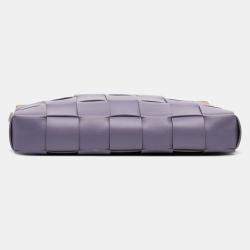 Pre Owned Bottega Veneta Purple Lambskin Maxi Intrecciato The Snap Clutch