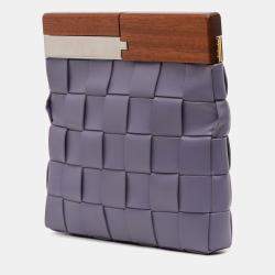 Pre Owned Bottega Veneta Purple Lambskin Maxi Intrecciato The Snap Clutch