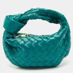 Pre Owned Bottega Veneta Green Intrecciato Leather Mini Jodie Hobo