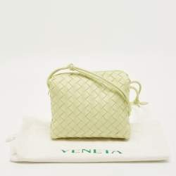 Pre Owned Bottega Veneta Light Green Intrecciato Leather Small Loop Camera Bag