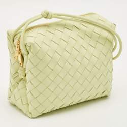 Pre Owned Bottega Veneta Light Green Intrecciato Leather Small Loop Camera Bag