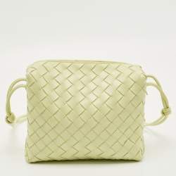Pre Owned Bottega Veneta Light Green Intrecciato Leather Small Loop Camera Bag
