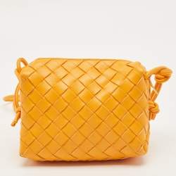 Pre Owned Bottega Veneta Orange Intrecciato Leather Mini Loop Camera Bag