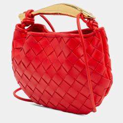 Pre Owned Bottega Veneta Red Baby Lambskin Intrecciato Sardine