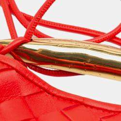 Pre Owned Bottega Veneta Red Baby Lambskin Intrecciato Sardine