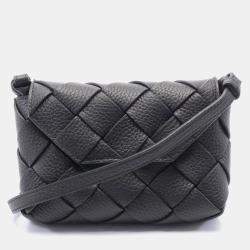 Pre Owned Bottega Veneta Small Diago Shoulder Bag Leather Black