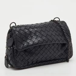 Pre Owned Bottega Veneta Black Intrecciato Leather Olimpia Chain Shoulder Bag