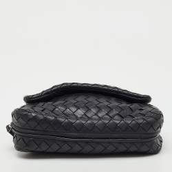 Pre Owned Bottega Veneta Black Intrecciato Leather Olimpia Chain Shoulder Bag