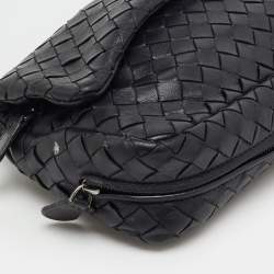 Pre Owned Bottega Veneta Black Intrecciato Leather Olimpia Chain Shoulder Bag