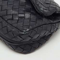 Pre Owned Bottega Veneta Black Intrecciato Leather Olimpia Chain Shoulder Bag