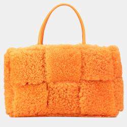 مملوكة مسبقًا Bottega Veneta Orange Small Shearling Intrecciato Arco Tote