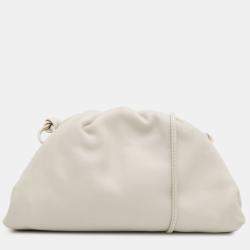 Pre Owned Bottega Veneta White Lambskin The Mini Pouch Crossbody