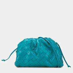 Pre Owned Bottega Veneta Blue Nappa Intrecciato The Mini Pouch