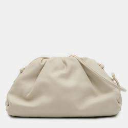Pre Owned Bottega Veneta White Lambskin The Mini Pouch Crossbody