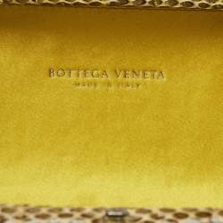Pre Owned Bottega Veneta Yellow Intrecciato Satin and Snakeskin Knot Clutch