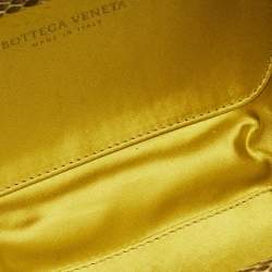 Pre Owned Bottega Veneta Yellow Intrecciato Satin and Snakeskin Knot Clutch