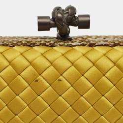 Pre Owned Bottega Veneta Yellow Intrecciato Satin and Snakeskin Knot Clutch