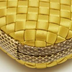 Pre Owned Bottega Veneta Yellow Intrecciato Satin and Snakeskin Knot Clutch