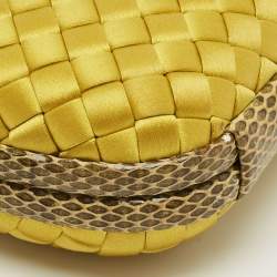 Pre Owned Bottega Veneta Yellow Intrecciato Satin and Snakeskin Knot Clutch
