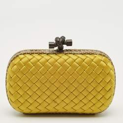 Pre Owned Bottega Veneta Yellow Intrecciato Satin and Snakeskin Knot Clutch