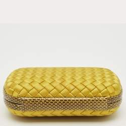 Pre Owned Bottega Veneta Yellow Intrecciato Satin and Snakeskin Knot Clutch