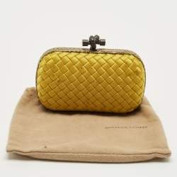 Pre Owned Bottega Veneta Yellow Intrecciato Satin and Snakeskin Knot Clutch