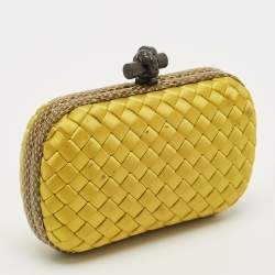 Pre Owned Bottega Veneta Yellow Intrecciato Satin and Snakeskin Knot Clutch
