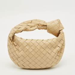 Pre Owned Bottega Veneta Beige Intrecciato Leather Mini Jodie Hobo