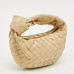 Pre Owned Bottega Veneta Beige Intrecciato Leather Mini Jodie Hobo