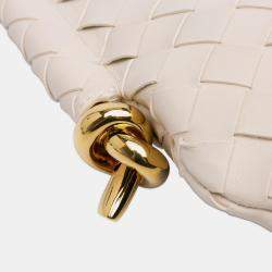 Pre Owned Bottega Veneta White Baby Lambskin Intrecciato Solstice Shoulder Bag