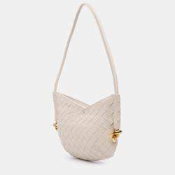 Pre Owned Bottega Veneta White Baby Lambskin Intrecciato Solstice Shoulder Bag