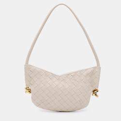 Pre Owned Bottega Veneta White Baby Lambskin Intrecciato Solstice Shoulder Bag