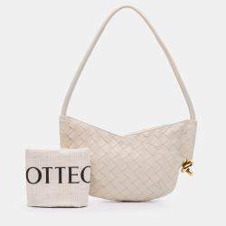 Pre Owned Bottega Veneta White Baby Lambskin Intrecciato Solstice Shoulder Bag