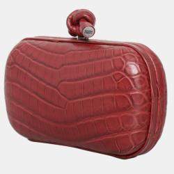 Pre Owned Bottega Veneta Crocodile Knot Clutch Bag