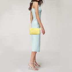 Pre Owned Bottega Veneta Yellow Intrecciato Leather Small Loop Camera Bag