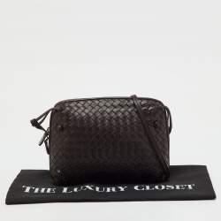 Pre Owned Bottega Veneta Dark Brown Intrecciato Leather Nodini Crossbody Bag