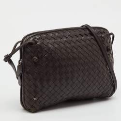 Pre Owned Bottega Veneta Dark Brown Intrecciato Leather Nodini Crossbody Bag