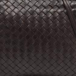 Pre Owned Bottega Veneta Dark Brown Intrecciato Leather Nodini Crossbody Bag