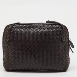 Pre Owned Bottega Veneta Dark Brown Intrecciato Leather Nodini Crossbody Bag