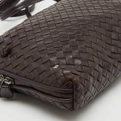 Pre Owned Bottega Veneta Dark Brown Intrecciato Leather Nodini Crossbody Bag