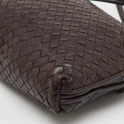 Pre Owned Bottega Veneta Dark Brown Intrecciato Leather Nodini Crossbody Bag
