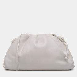 Pre Owned Bottega Veneta White Lambskin The Mini Pouch Crossbody