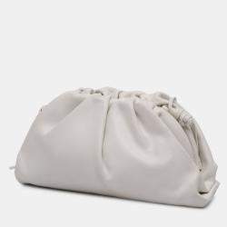 Pre Owned Bottega Veneta White Lambskin The Mini Pouch Crossbody
