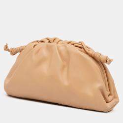 Pre Owned حقيبة بوتيغا فينيتا الصغيرة جلد خروف بيج بني كروس بودي