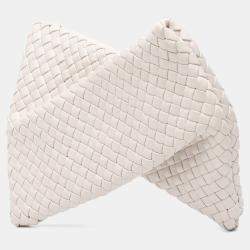 Pre Owned Bottega Veneta White Lambskin Padded Intreccio Crisscross Clutch