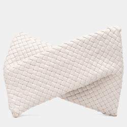 Pre Owned Bottega Veneta White Lambskin Padded Intreccio Crisscross Clutch