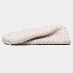 Pre Owned Bottega Veneta White Lambskin Padded Intreccio Crisscross Clutch
