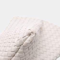Pre Owned Bottega Veneta White Lambskin Padded Intreccio Crisscross Clutch